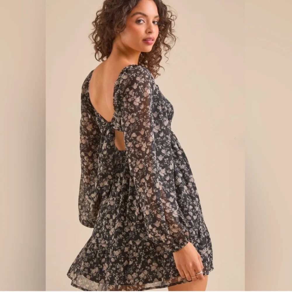 Altar’d State XS Brentwood Floral Mini Dress Whimsigoth Smock Bustier babydoll - Picture 4 of 10